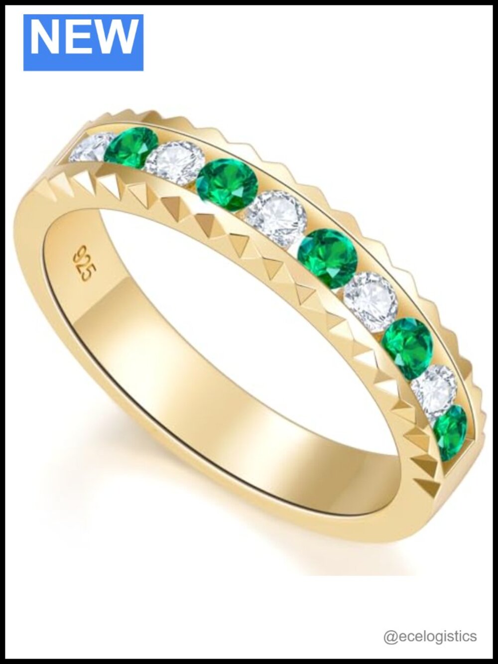 Dainty Stackable Eternity Band 925 Sterling Silver 14K Gold Plated Moissanite